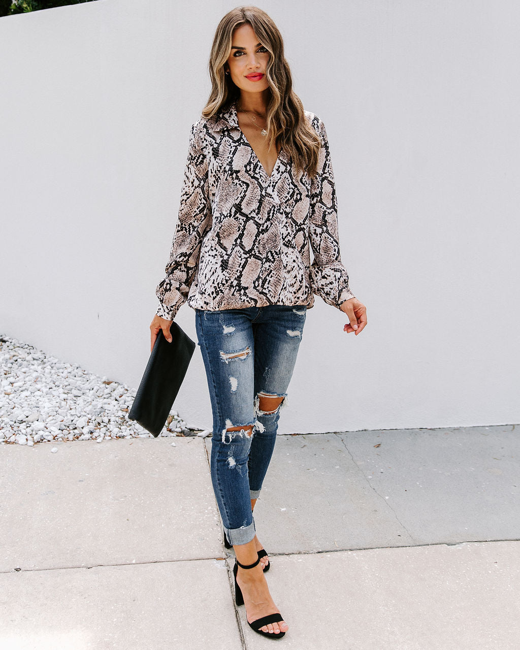 Solomon Collared Snake Print Surplice Blouse Ins Street