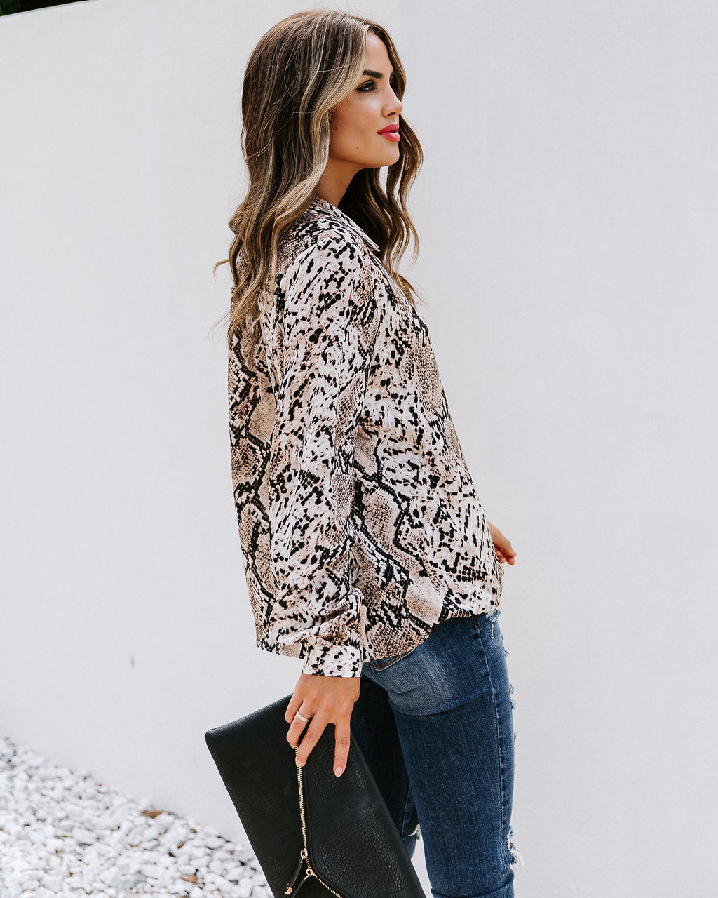 Solomon Collared Snake Print Surplice Blouse Ins Street