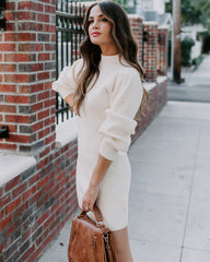 December To Remember Mock Neck Sweater Dress - Ivory &MER-001