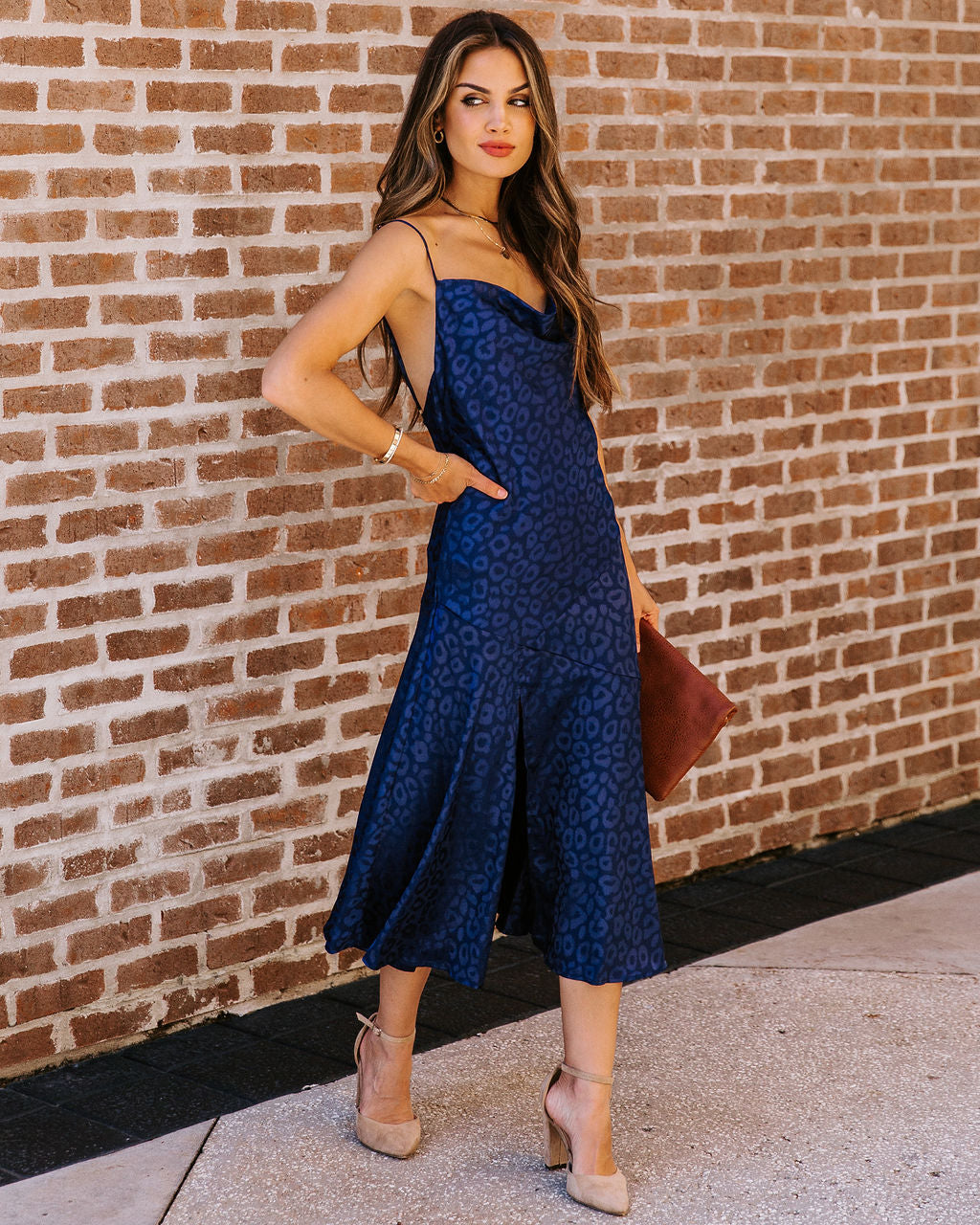 Halsey Embossed Leopard Midi Slip Dress Ins Street