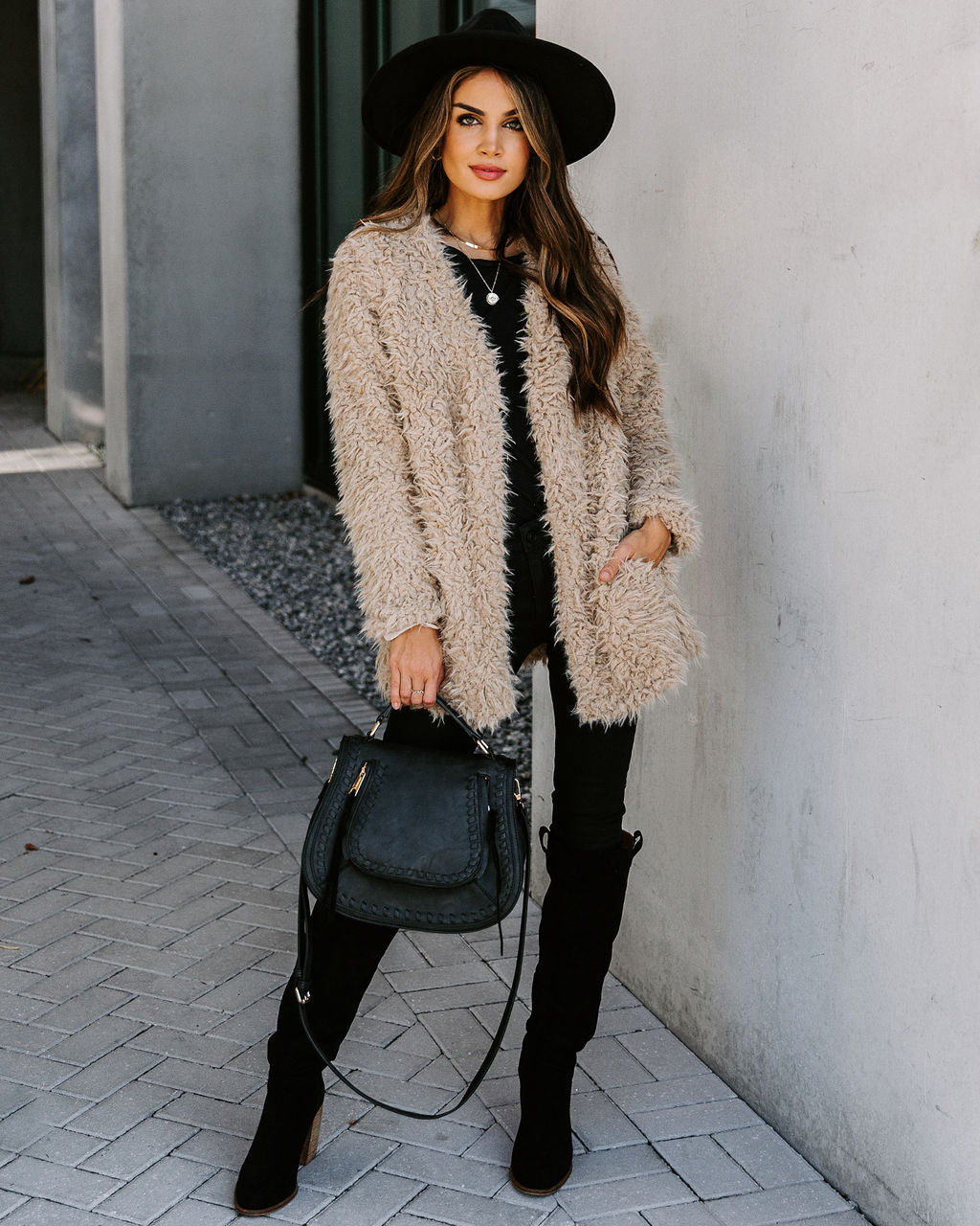 Familiar Feelings Pocketed Faux Fur Jacket - Oatmeal Ins Street