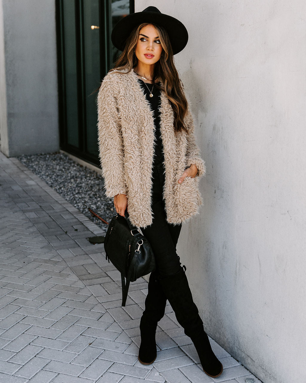 Familiar Feelings Pocketed Faux Fur Jacket - Oatmeal Ins Street