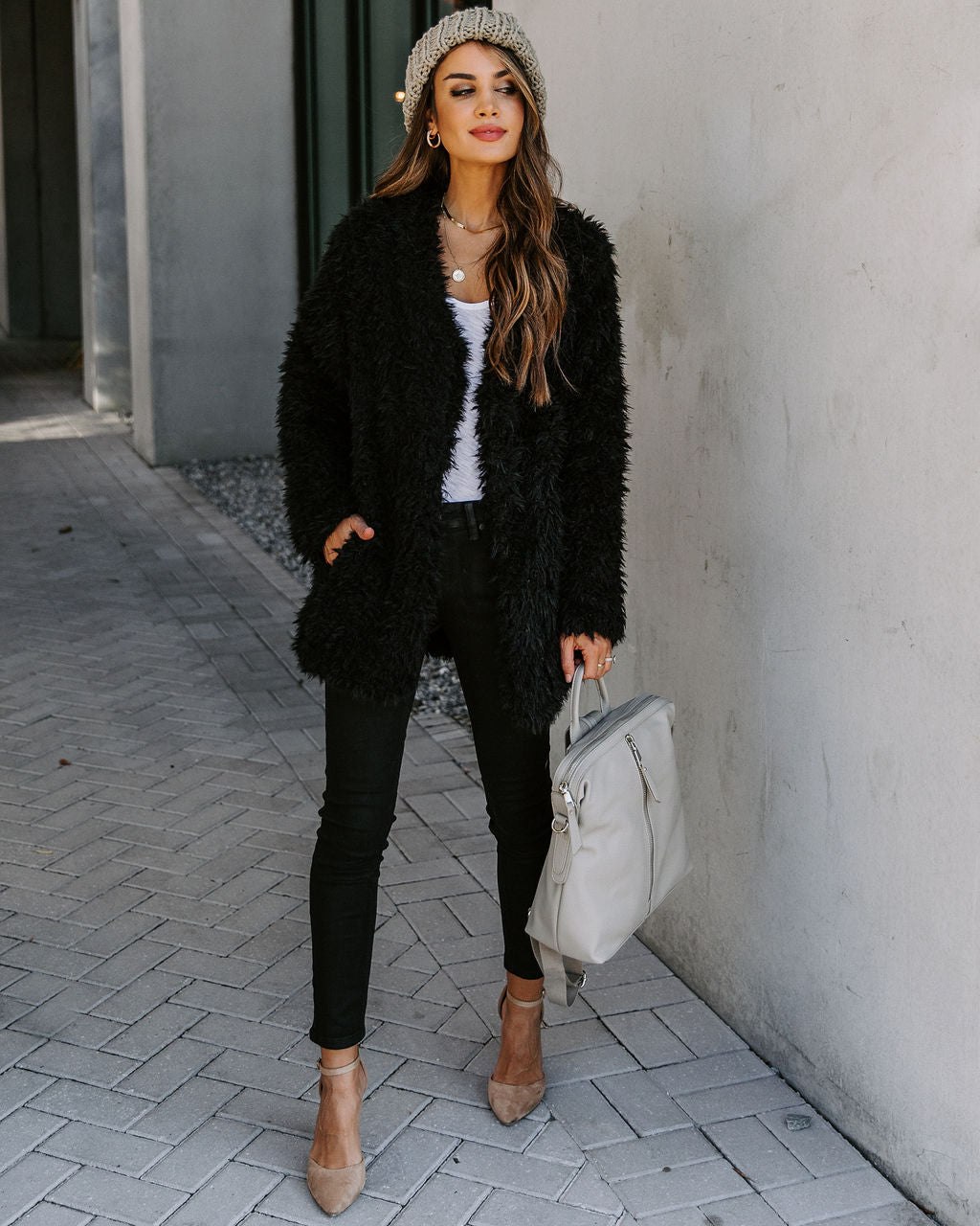 Familiar Feelings Pocketed Faux Fur Jacket - Black Ins Street