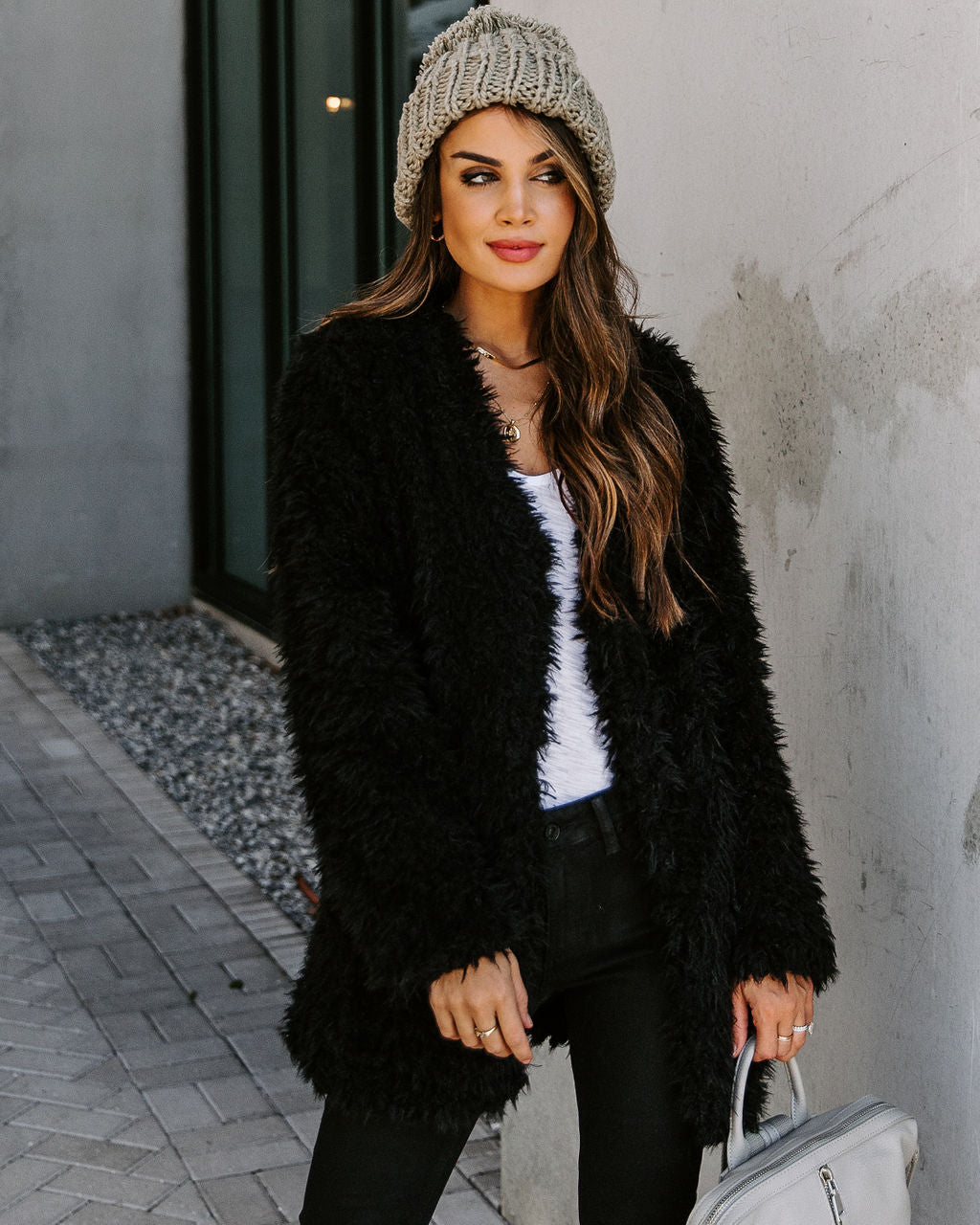 Familiar Feelings Pocketed Faux Fur Jacket - Black Ins Street