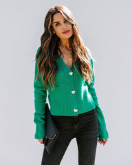 Lovey Button Front Knit Cardigan - Green Ins Street