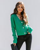 Lovey Button Front Knit Cardigan - Green Ins Street