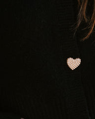 Lovey Button Front Knit Cardigan - Black Ins Street