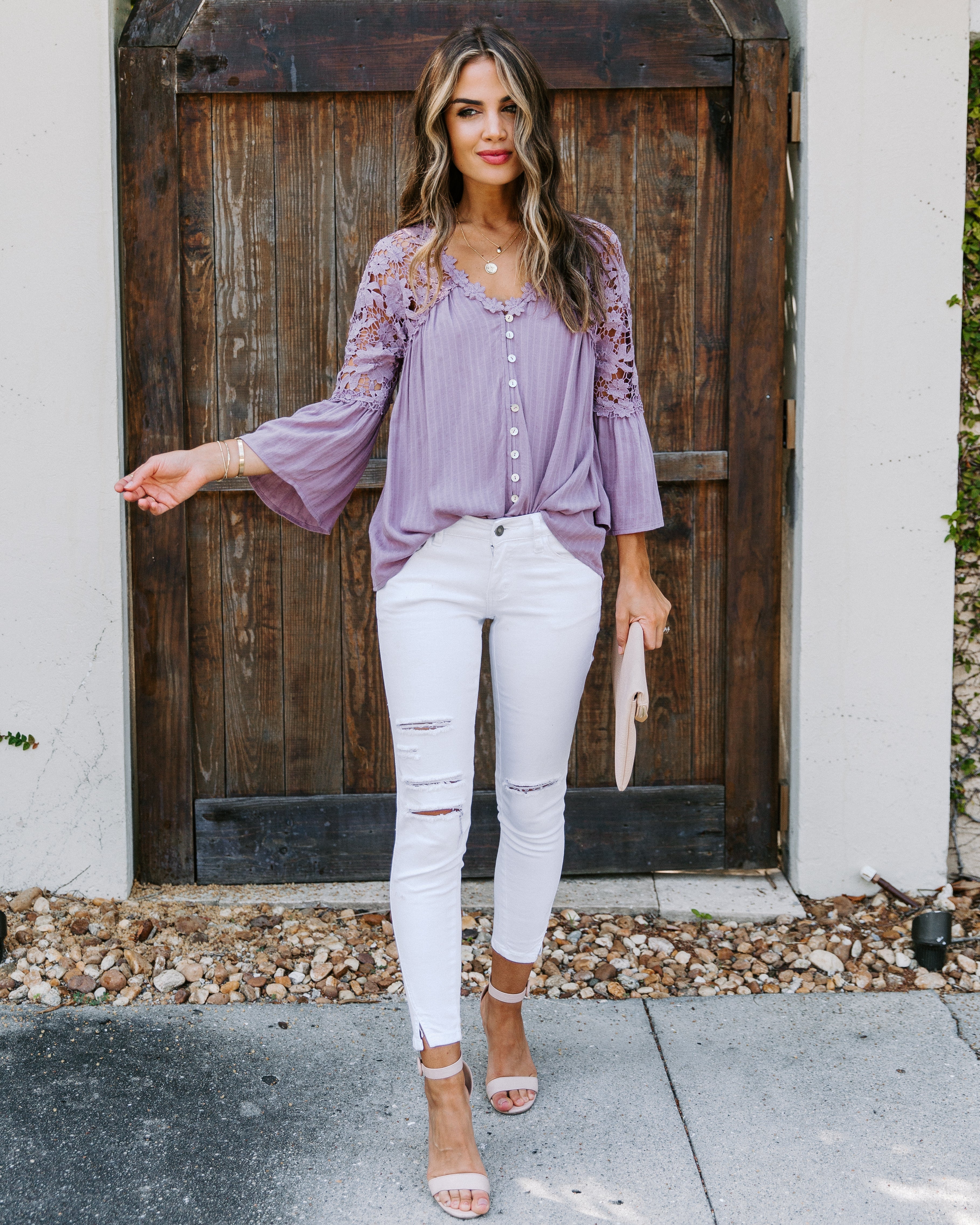 Kami Crochet Lace Button Down Top - Mauve Ins Street