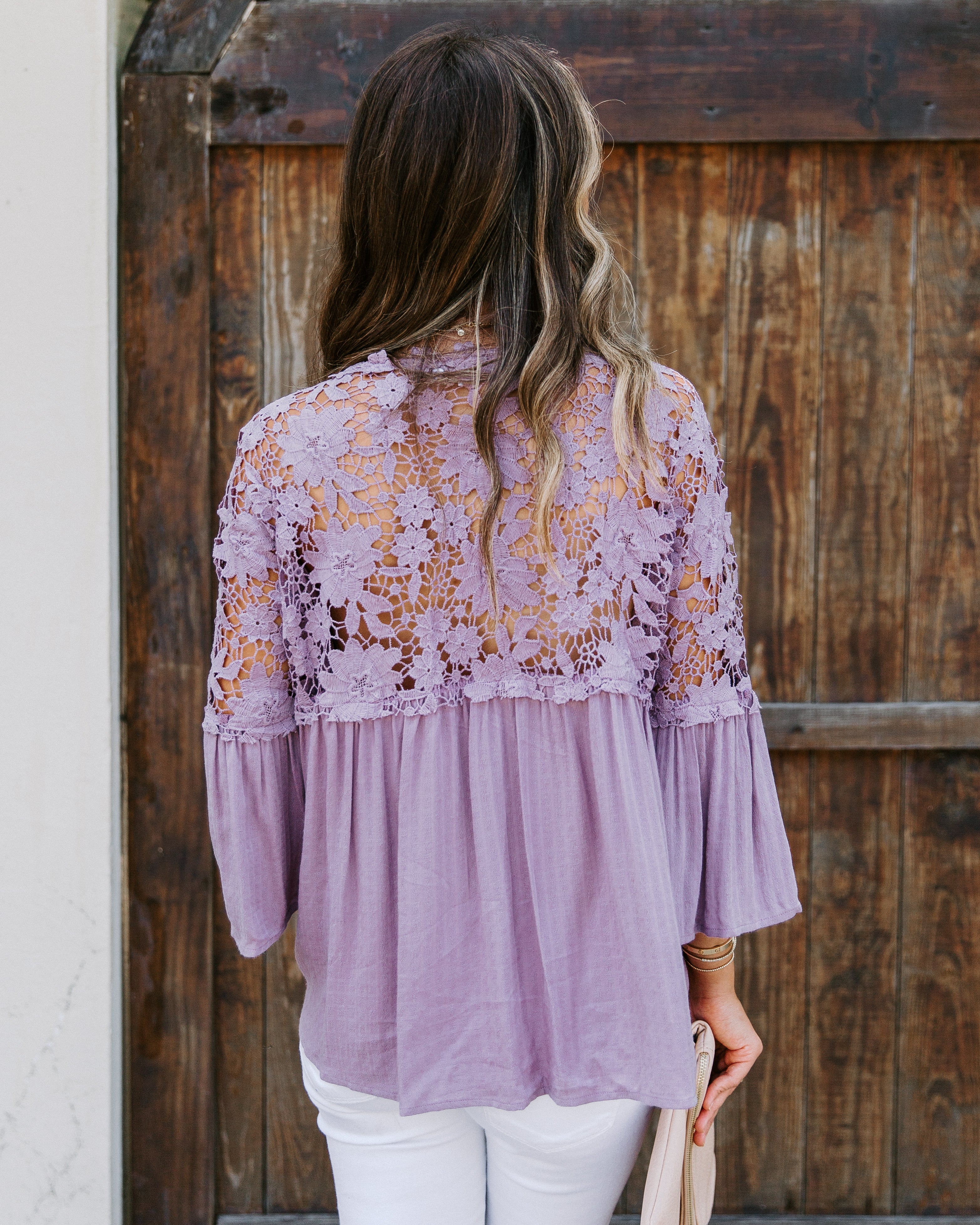 Kami Crochet Lace Button Down Top - Mauve Ins Street