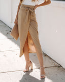 PREORDER - Shelly Linen Blend Wrap Midi Skirt - Khaki Ins Street
