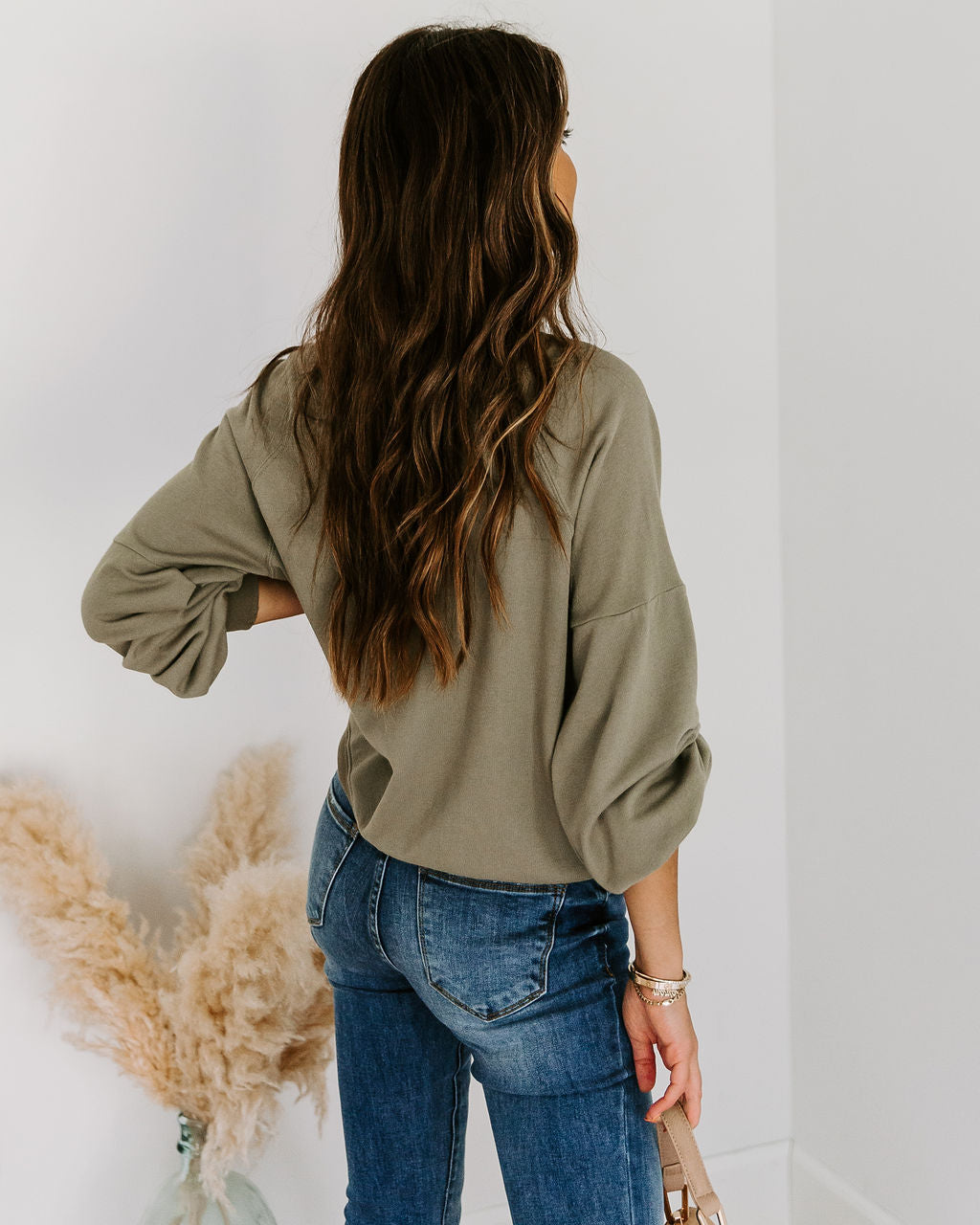 Beyond Cotton Distressed Raglan Pullover - Olive InsStreet