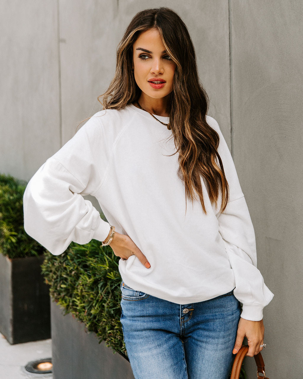 Beyond Cotton Distressed Raglan Pullover - White InsStreet