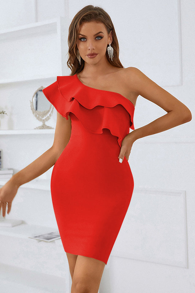 Luluna Ruffle One Shoulder Dress Ins Street