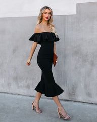 Havana Ruffle Midi Dress - Black Ins Street