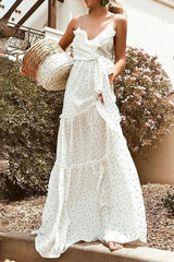 Patchwork Floor-Length Sleeveless V-Neck Polka Dots Women's Dress Ins street