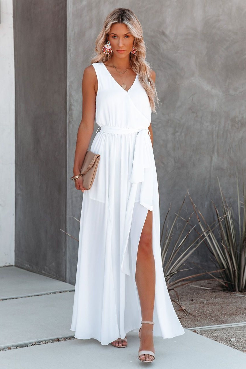 Soft Boho Chic Elegant Sleeveless White Maxi Dress – InsStreet