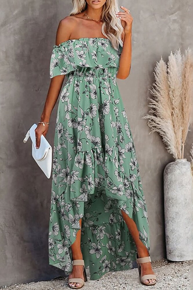 Off Shoulder Floor-Length Half Sleeve Women's Dress Ins street