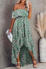 Off Shoulder Floor-Length Half Sleeve Women's Dress Ins street