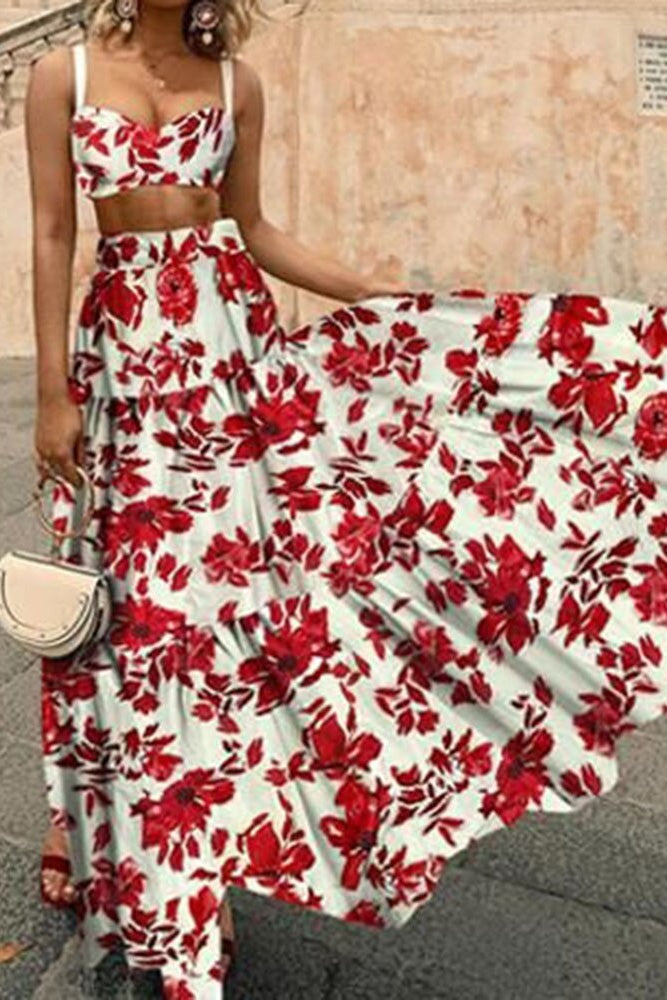 Floral Vest & Maxi Skirt Two-Piece Set Ins street