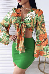 Tropical Print Top Skirt Set Ins street