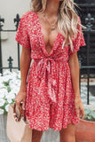 Plunging Front Tie Dress Ins street