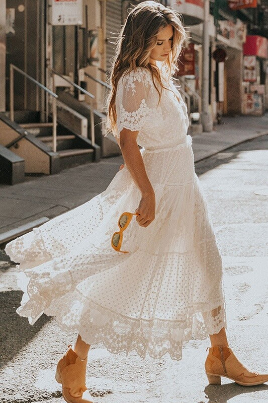 Adoration white lace midi dress Ins street