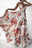 Print V-Neck Floor-Length Sleeveless Floral Women's Dress Ins street