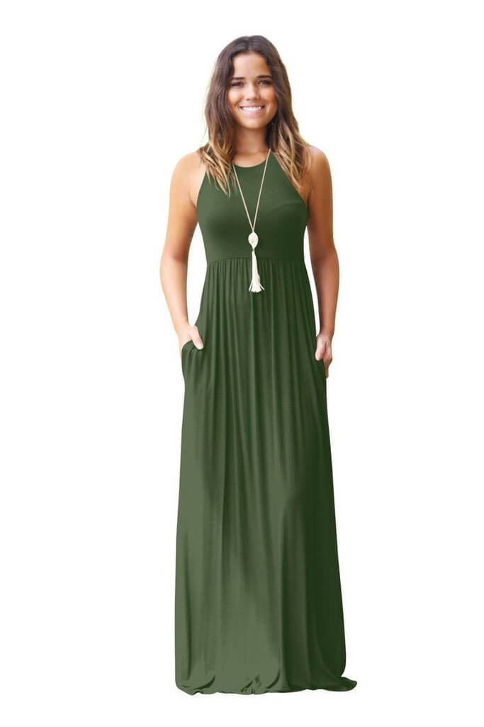 Sleeveless Pocket Maxi Dress Ins street