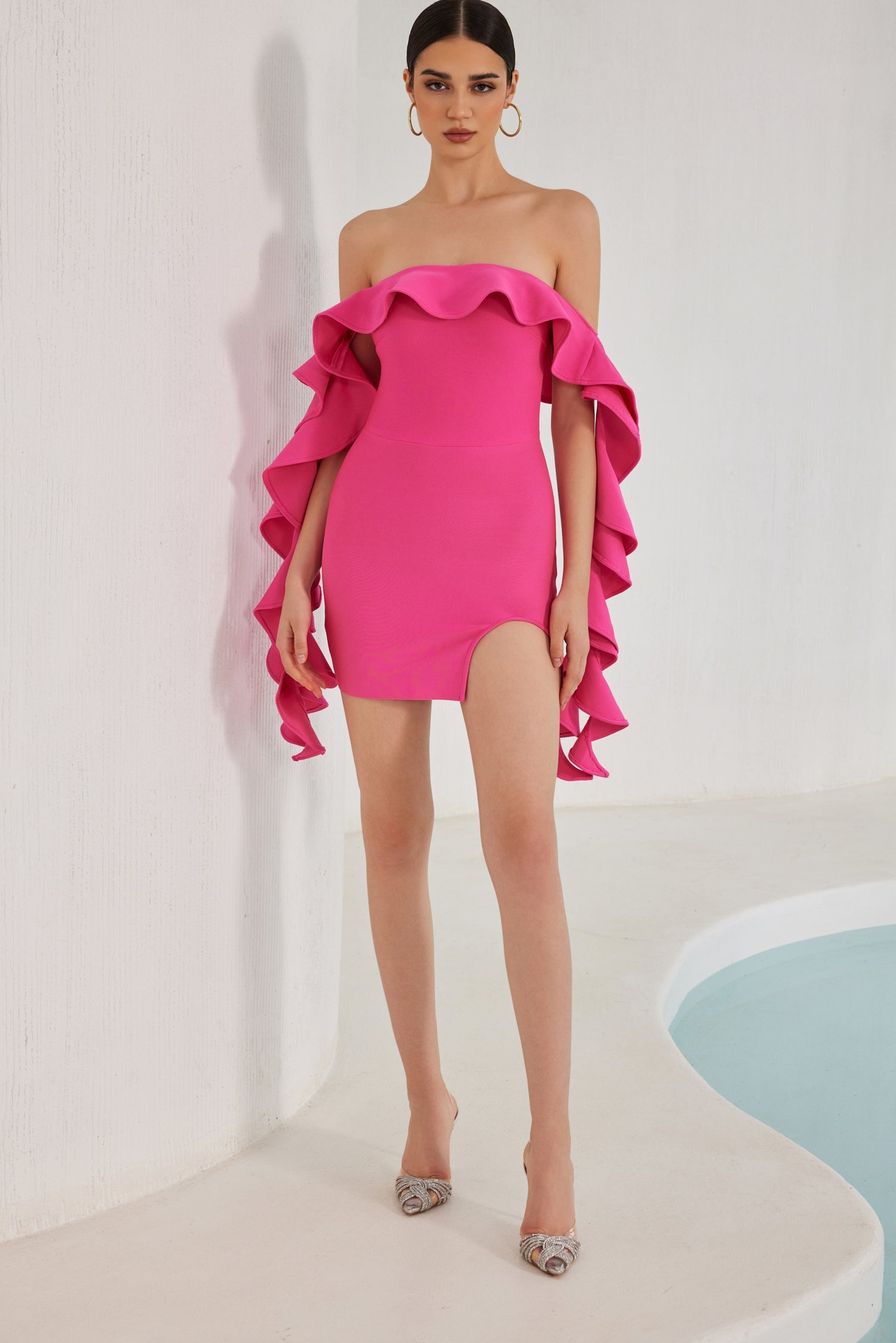 Nessa Off Shoulder Ruffle Mini Bandage Dress - Pink Ins Street