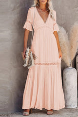 Short Sleeve Lace Maxi Dress Ins street