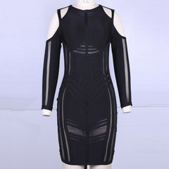 Strappy Long Sleeve Sidestripe Over Knee Bandage Dress Ins Street