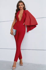 Yvette Halter Deep V Draped Bandage Jumpsuit Ins Street