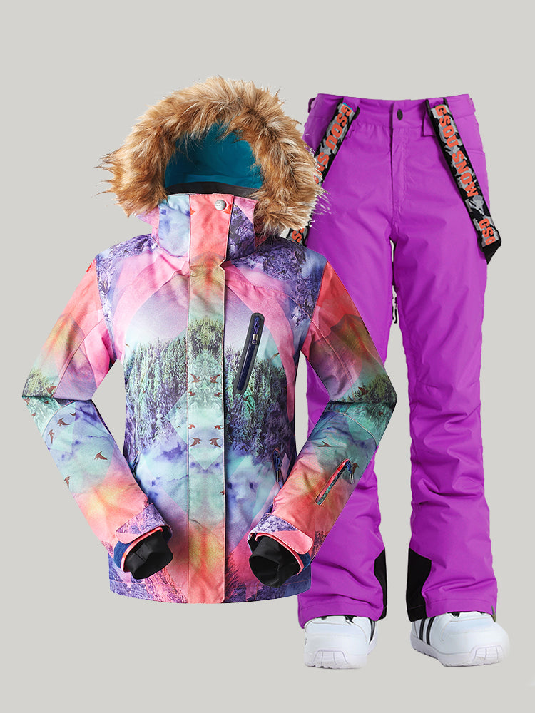 Waterproof Colorful Ski Suit Windproof Snowboard Jacket Pants Sets Ins Street