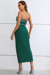 Sefa Strapless Fringe Long Slit Bandage Dress Ins Street