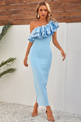 Santorini Ruffle Blue Maxi Bandage Dress Ins Street