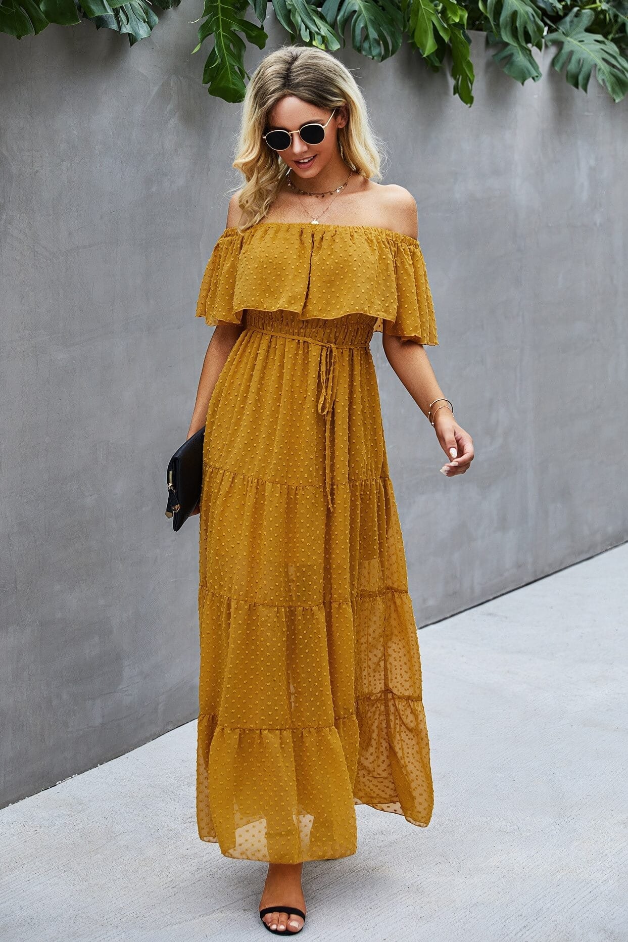 Swiss Dot Off-Shoulder Maxi Dress Ins street