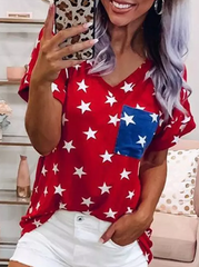 Star Pocket V-Neck T-Shirt Tee 2023-03-14 InsStreet