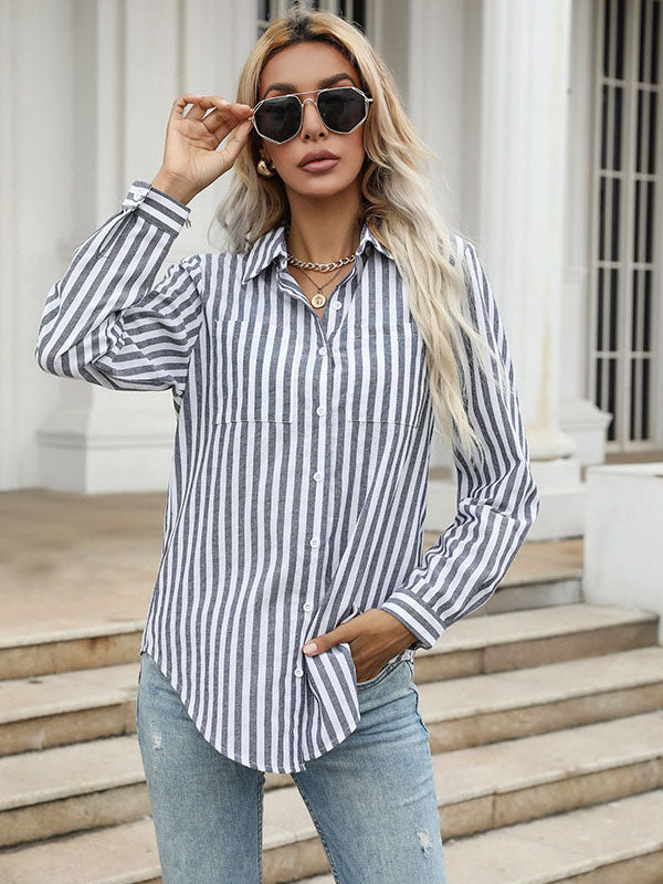 Single-breasted Striped Shirt 2023-03-14 InsStreet