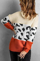 Patterned Color Block Turtleneck Sweater Ins Street