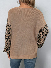 Leopard Lantern Sleeve Crisscross Sweater Ins Street