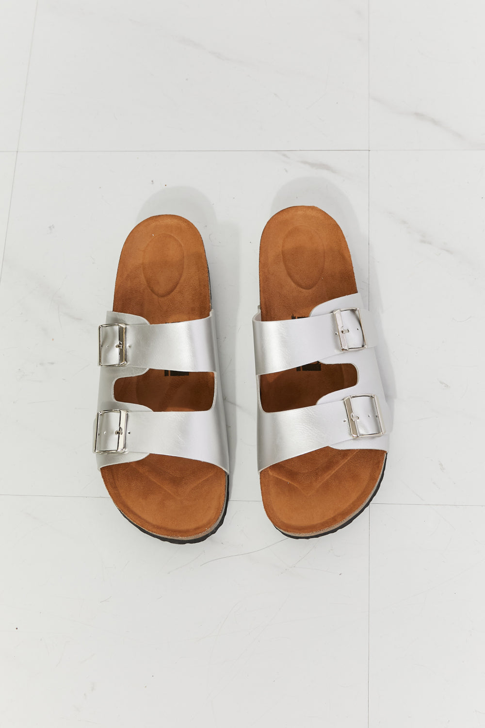 MMShoes Best Life Double-Banded Slide Sandal in Silver Ins Street