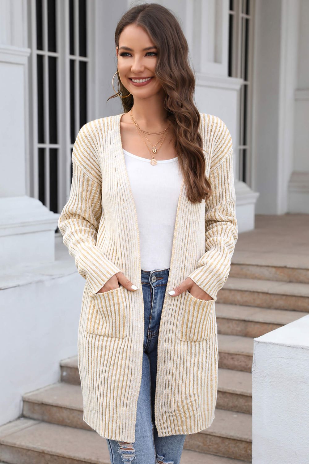 Open Front Dropped Shoulder Pocket Longline Cardigan Ins Street