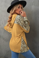 Leopard Print Sleeve Drawstring Hoodie Ins Street