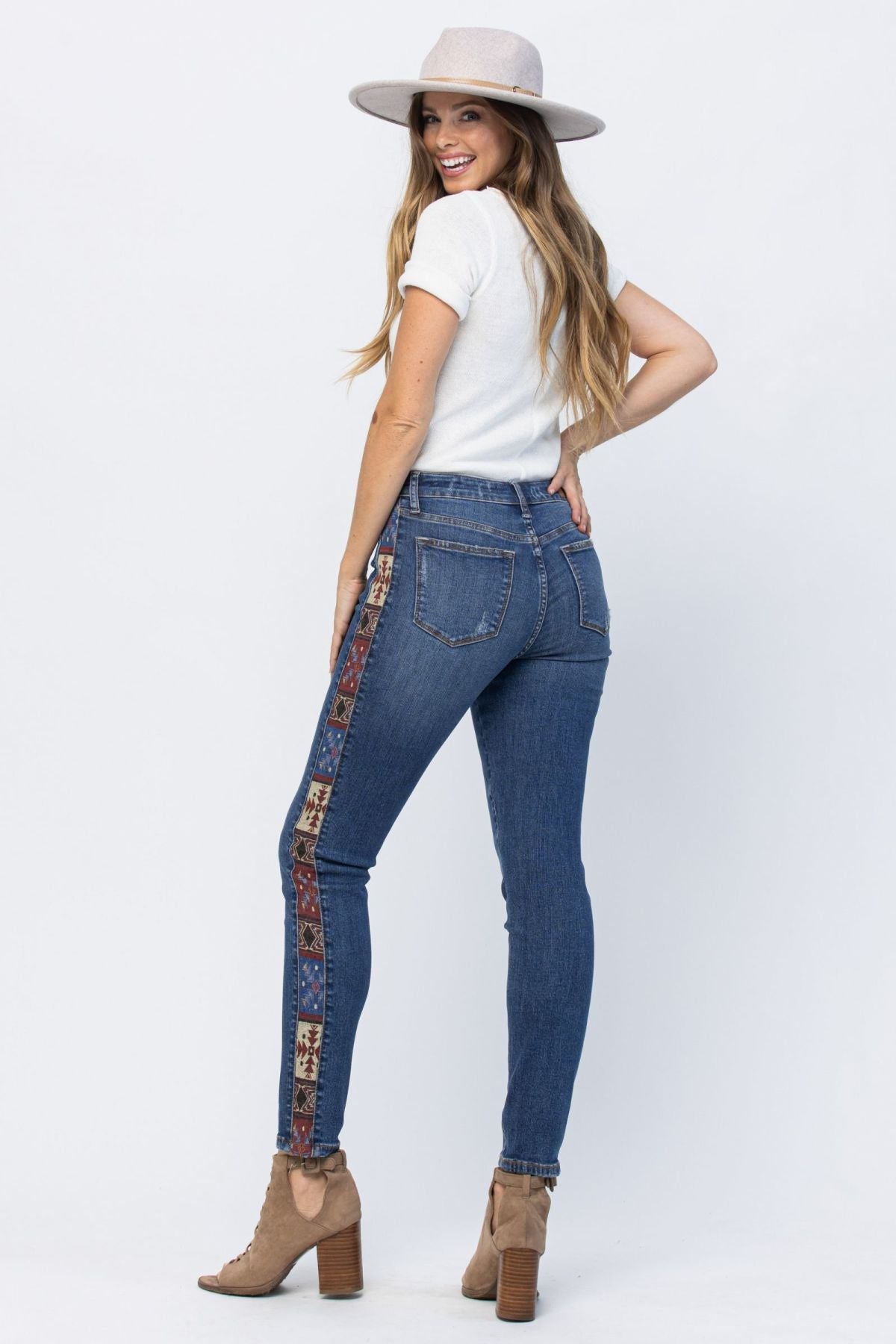 Mid-Rise Rad Embellishment Western Print Relaxed Fit Jeans Ins Street