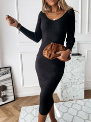 Romi Ribbed Knit Midi Dress - Black Ins Street