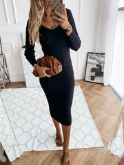 Romi Ribbed Knit Midi Dress - Black Ins Street