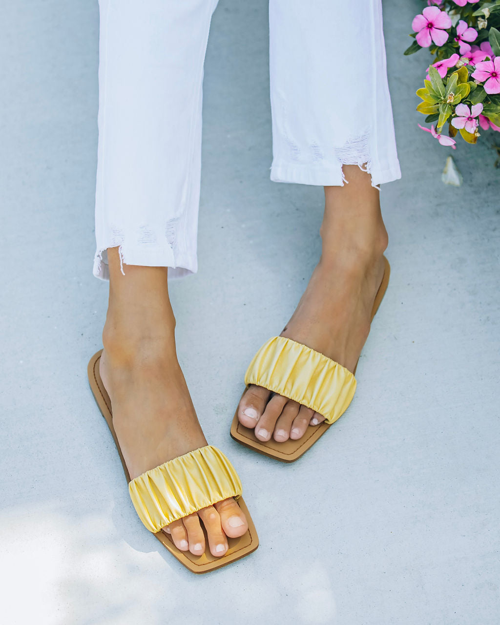 Mila Ruched Square Toe Sandal - Lemon Ins Street