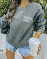 Morning Coffee Embroidered Cotton Blend Sweatshirt Ins Street