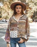 Dido Patchwork Button Down Balloon Sleeve Blouse Ins Street