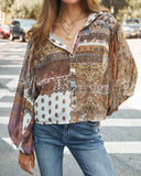 Dido Patchwork Button Down Balloon Sleeve Blouse Ins Street